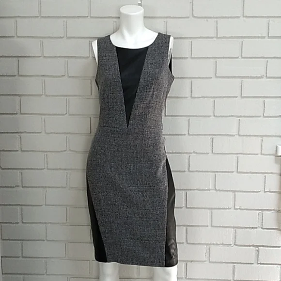 New York & Company Black/Gray Faux Leather Business Dress. Size 0 - Picture 8 of 11